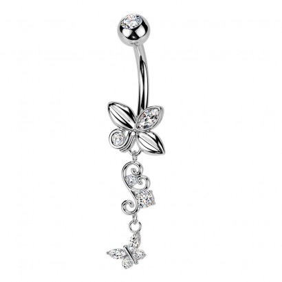 Visací piercing do pupíku s motýlky