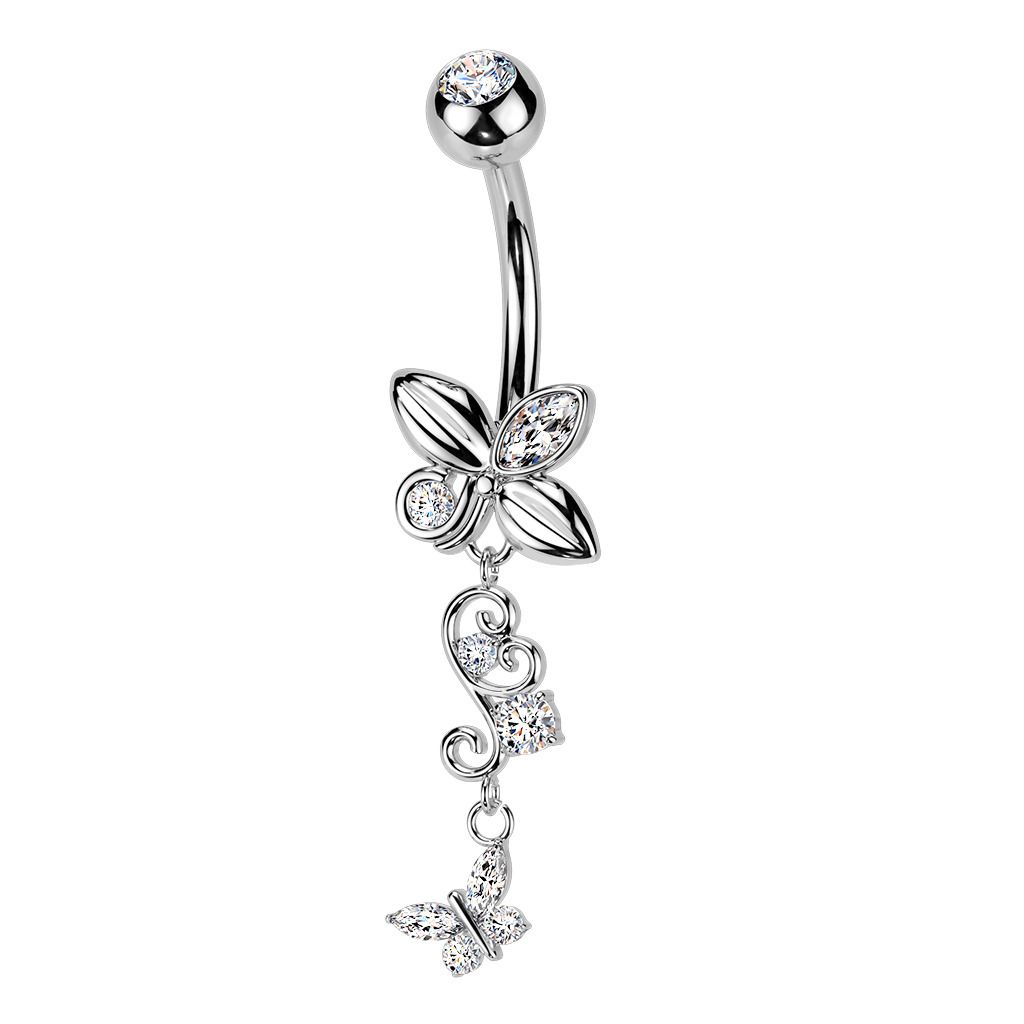 MARRE Visací piercing do pupíku s motýlky - WP0117
