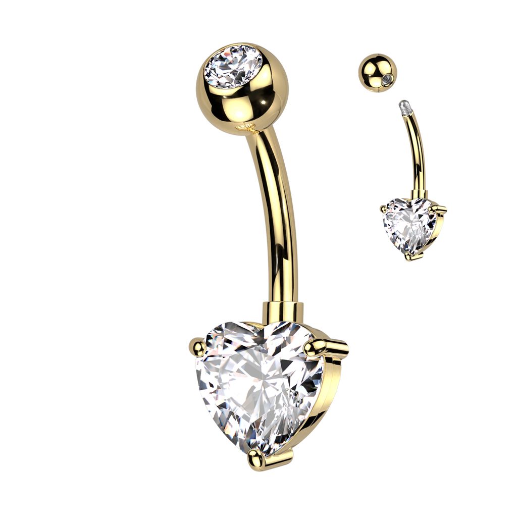 Levně Zlacený piercing do pupíku se srdíčkem