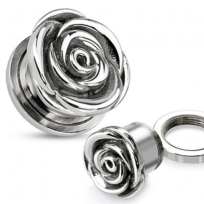 Ocelový plug do ucha květ růže HWPSZ63 (14 mm)