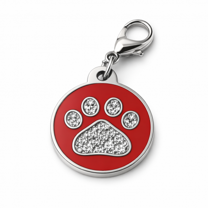 Psí známka kulatá červená s tlapkou