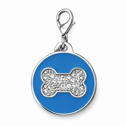 Psí známka kulatá modrá s kostičkou