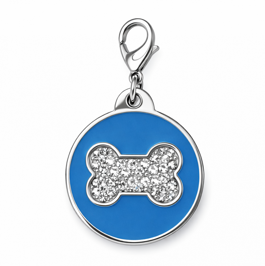 Psí známka kulatá modrá s kostičkou