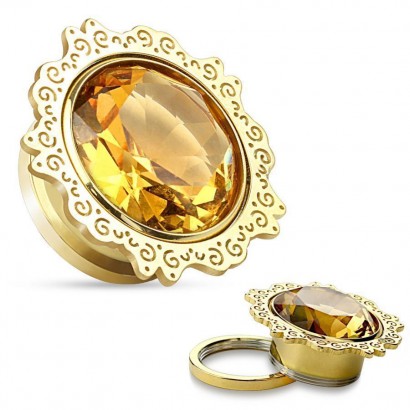 Zlacený plug chirurgická ocel s kamenem HWPS102 (16 mm)