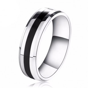 Pánský ocelový prsten s černým pruhem