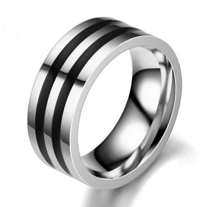 Pánský ocelový prsten s černými pruhy (57)