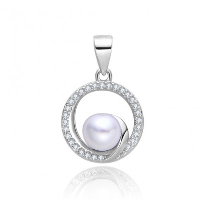 Stříbrný přívěsek s perlou a zirkony