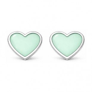 Stříbrné náušnice srdce pastelově zelená