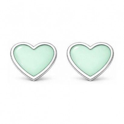 Stříbrné náušnice srdce pastelově zelená