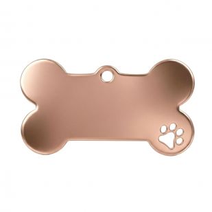 Ocelová psí známka ve tvaru kosti s tlapičkou růžovozlatá