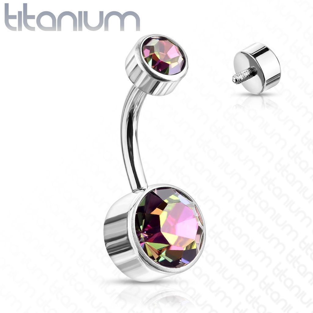 Levně Piercing do pupíku - TITAN (vitrail medium) kuličky 5 a 8 mm