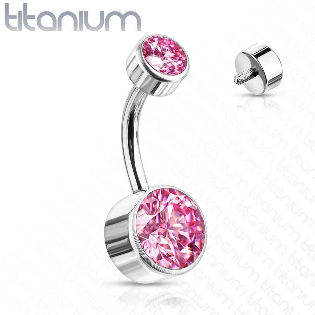 Levně Piercing do pupíku - TITAN (růžová) kuličky 5 a 8 mm