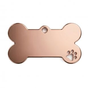 Ocelová psí známka ve tvaru kosti s tlapičkou růžovozlatá