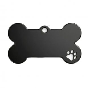 Ocelová psí známka ve tvaru kosti s tlapičkou černá