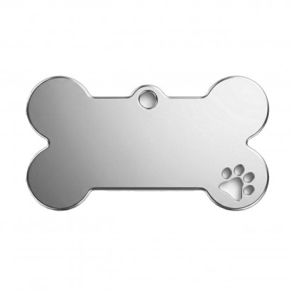 Ocelová psí známka ve tvaru kosti s tlapičkou L