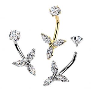 Celoocelový piercing do pupíku kytička