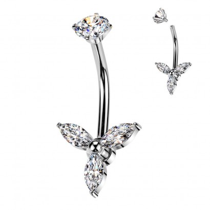 Celoocelový piercing do pupíku kytička stříbrná