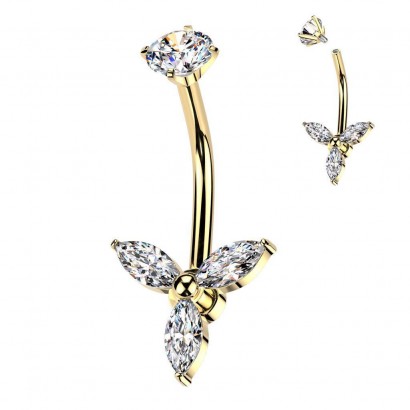 Celoocelový piercing do pupíku kytička zlacená