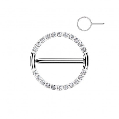 Titanový piercing do bradavky kruh se zirkony (1,6 x 14 mm)