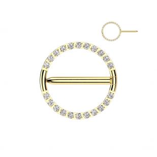 Zlacený titanový piercing do bradavky kruh se zirkony