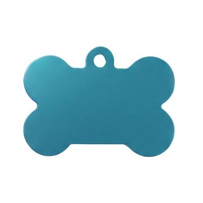 Hliníková psí známka ve tvaru kosti S - světle modrá