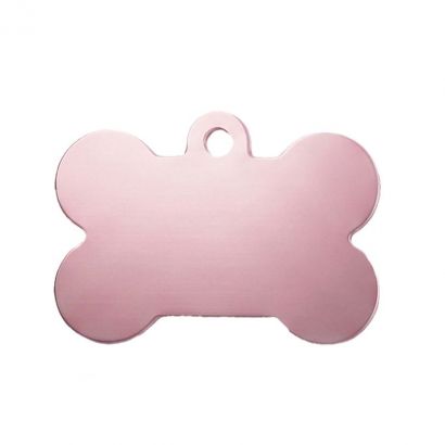 Hliníková psí známka ve tvaru kosti S - světle růžová
