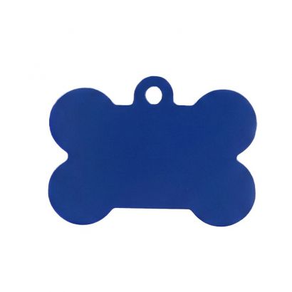 Hliníková psí známka ve tvaru kosti M - tmavě modrá