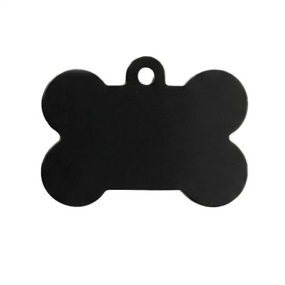Hliníková psí známka ve tvaru kosti L - černá