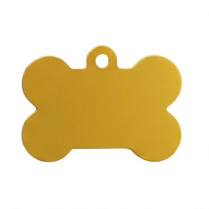 Hliníková psí známka ve tvaru kosti L - zlatá