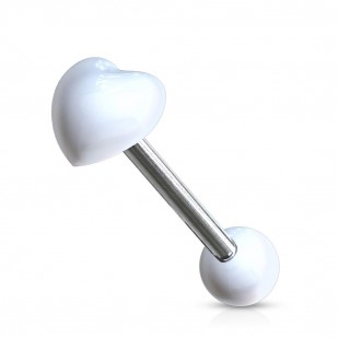 Piercing do jazyku - srdíčko, barva bílá