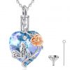 Stříbrný pietní náhrdelník - Fialové Swarovski srdce s růží a motýlem