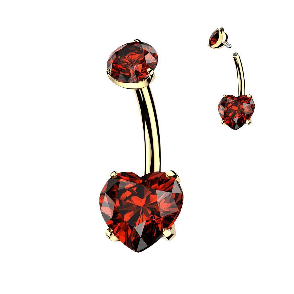 MARRE Zlacený piercing do pupíku srdíčko - TITAN (červená)