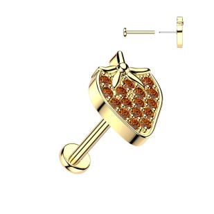 PUSH-IN zlacený piercing do ucha nebo brady - jahůdka