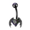 Černý piercing do pupíku okřídlené srdce – netopýr