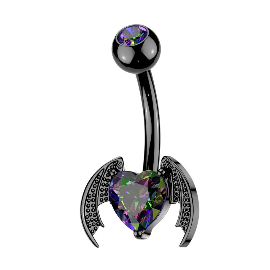 MARRE Černý piercing do pupíku okřídlené srdce  netopýr - WP0125K-VM