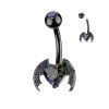 Černý piercing do pupíku okřídlené srdce – netopýr