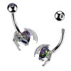 Ocelový piercing do pupíku okřídlené srdce – netopýr