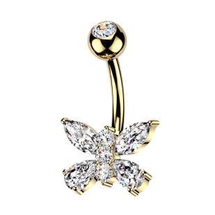 Zlacený piercing do pupíku motýl