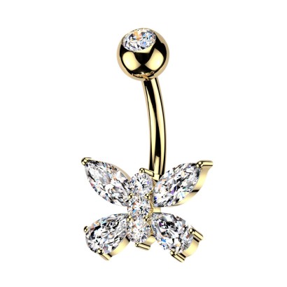 Zlacený piercing do pupíku motýl