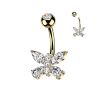 Zlacený piercing do pupíku motýl