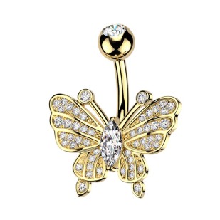 Zlacený piercing do pupíku motýlek