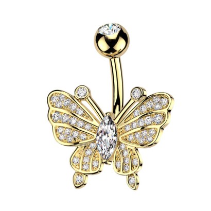 Zlacený piercing do pupíku motýlek