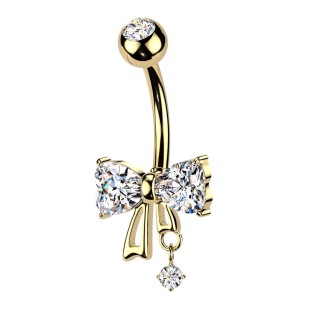Zlacený piercing do pupíku mašlička
