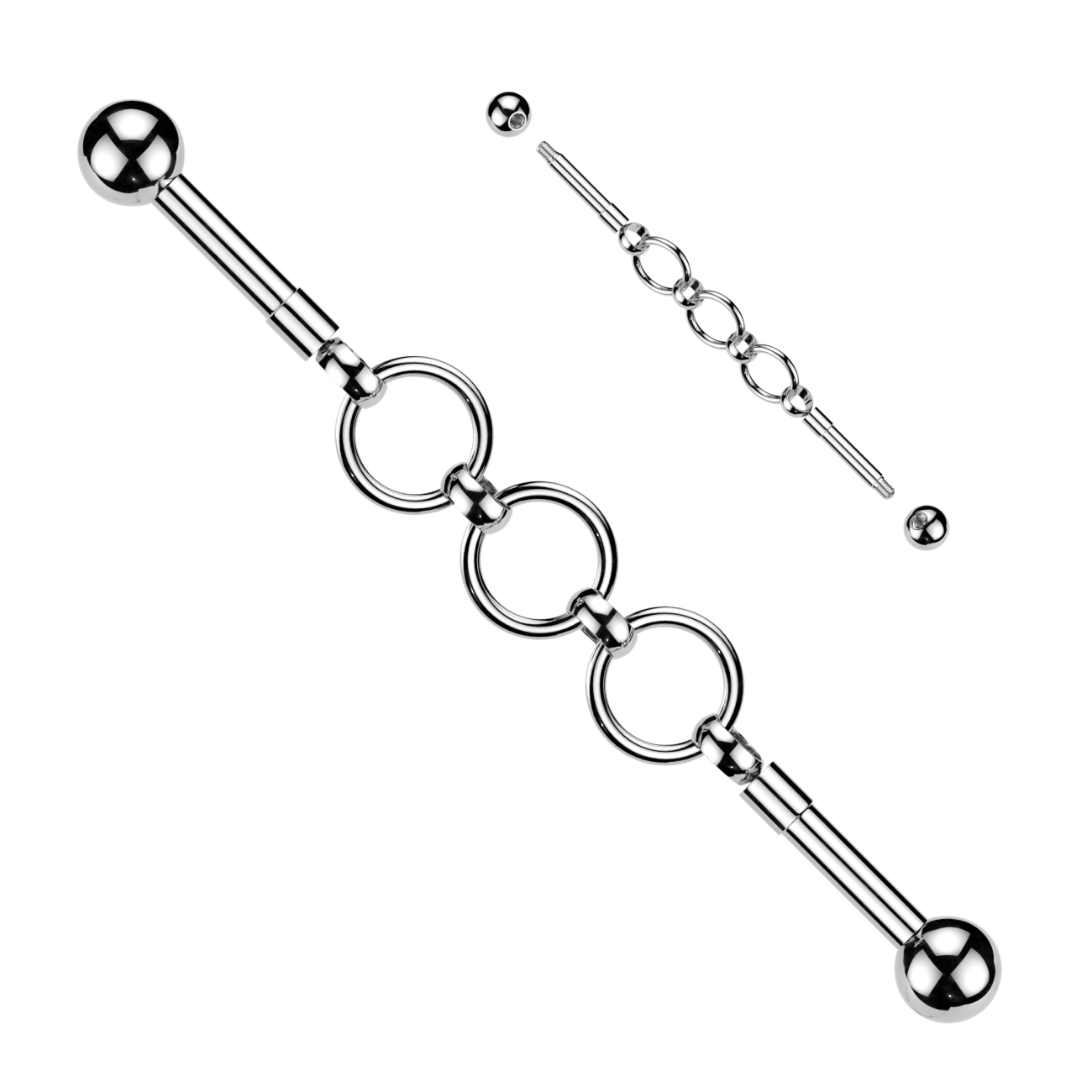 MARRE Ocelový industrial piercing s kroužky