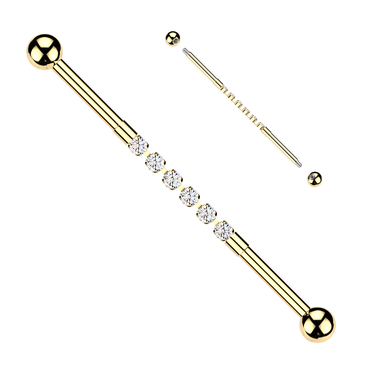 MARRE Zlacený industrial piercing se zirkony