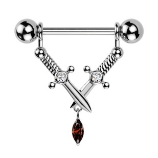 Ozdobný piercing do bradavky s dýkami