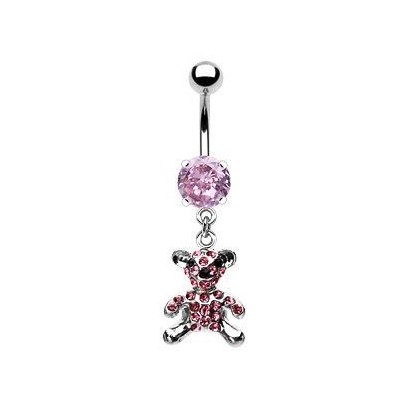 Piercing do pupíku - medvídek (růžová, 1,6 x 16 mm)