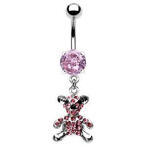 Piercing do pupíku - medvídek (růžová, 1,6 x 16 mm)
