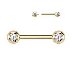 Zlacený piercing do bradavky TITAN, čiré zirkony