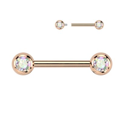 Zlacený piercing do bradavky TITAN, čiré zirkony